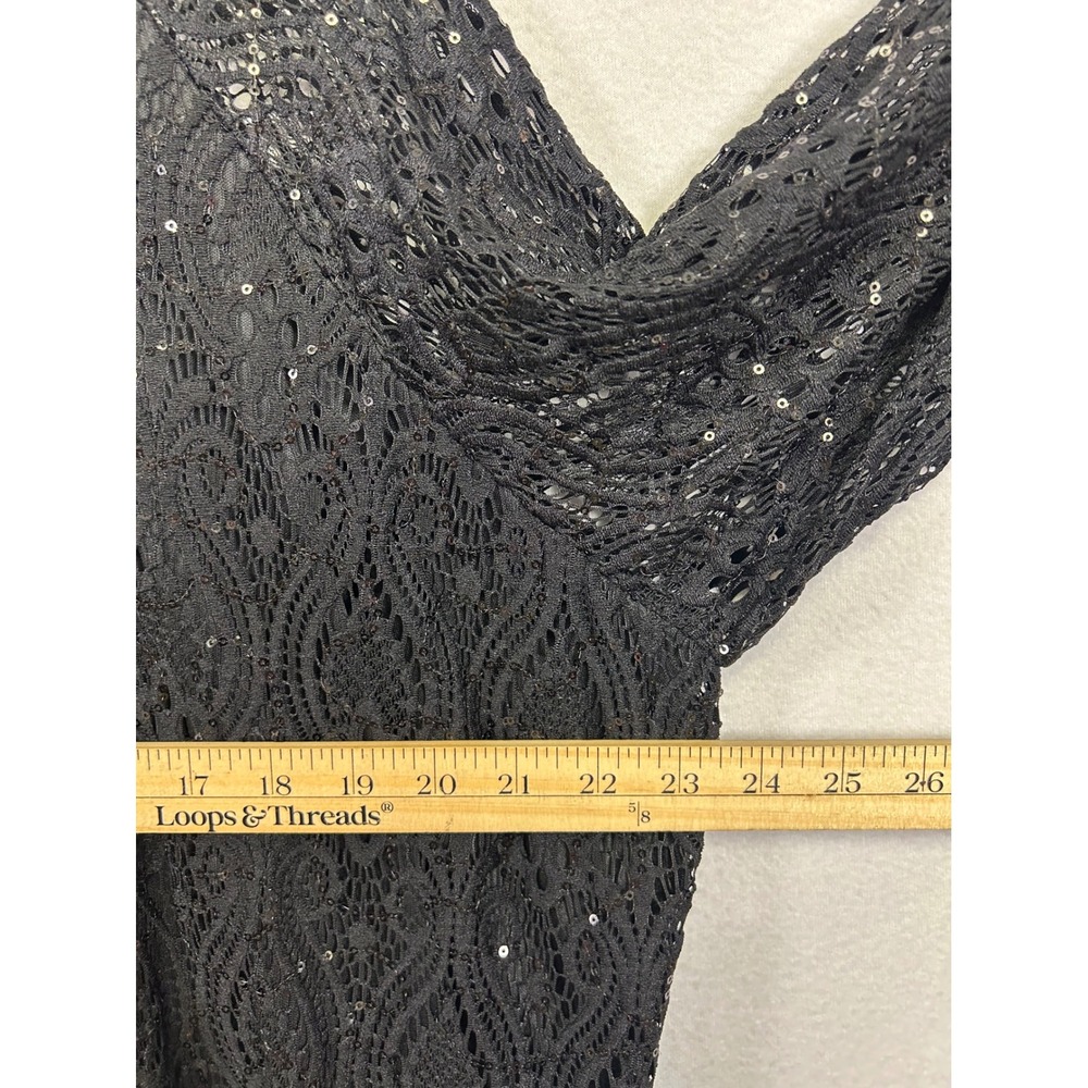 Evening Party Brittany Black Womens 3X Black Sequin Lace 3/4 Sleeve Tunic Blouse - Picture 5 of 9